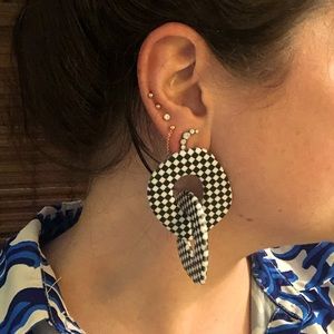 Black and White Checkered Acrylic Earrings